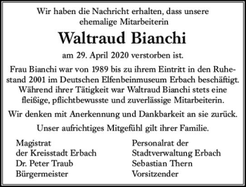 Traueranzeige von Waltraud Bianchi von vrm-trauer