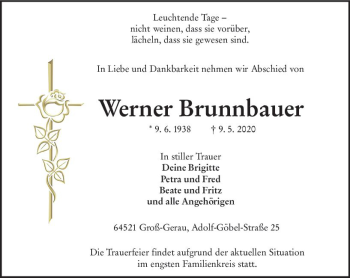 Traueranzeige von Werner Brunnbauer von vrm-trauer
