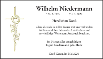 Traueranzeige von Wilhelm Niedermann von vrm-trauer