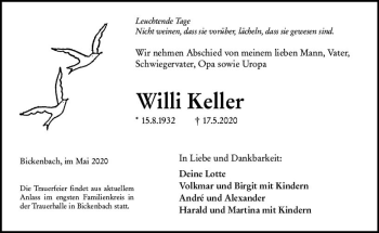 Traueranzeige von Willi Keller von vrm-trauer