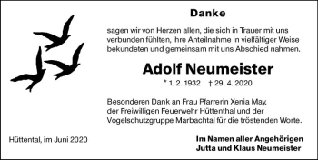 Traueranzeige von Adolf Neumeister von vrm-trauer