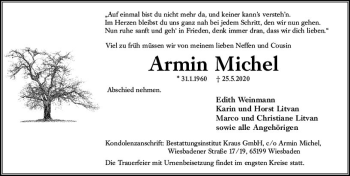 Traueranzeige von Armin Michel von vrm-trauer