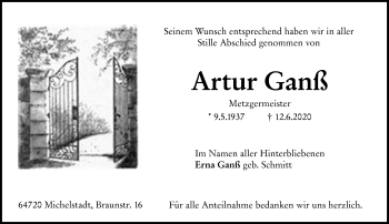 Traueranzeige von Artur Ganß von vrm-trauer