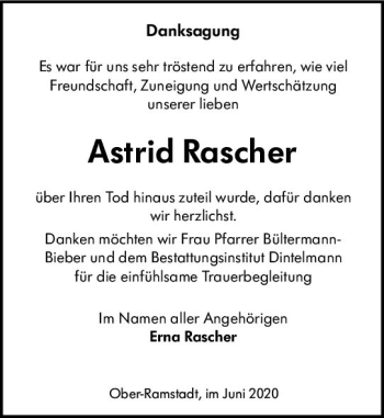 Traueranzeige von Astrid Rascher von vrm-trauer