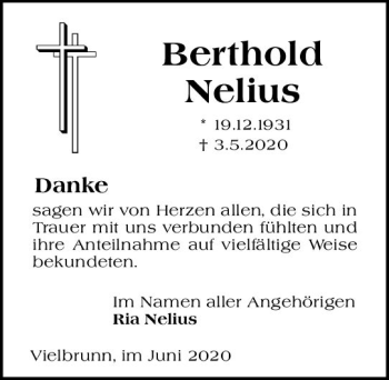 Traueranzeige von Berthold Nelius von vrm-trauer