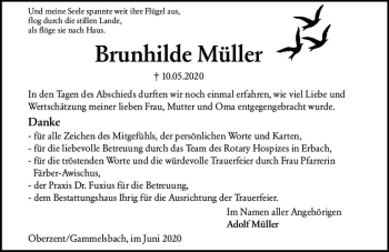 Traueranzeige von Brunhilde Müller von vrm-trauer