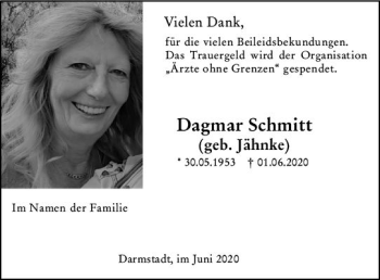 Traueranzeige von Dagmar Schmitt von vrm-trauer