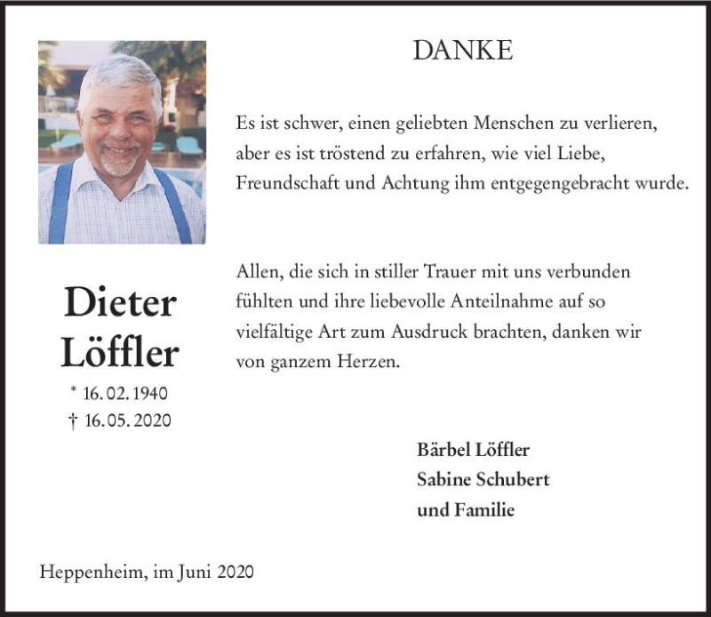  Traueranzeige für Dieter Löffler vom 13.06.2020 aus vrm-trauer