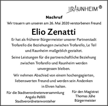 Traueranzeige von Elio Zenatti von vrm-trauer