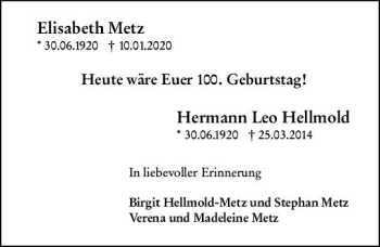 Traueranzeige von Elisabeth Metz von vrm-trauer