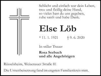Traueranzeige von Else Löb von vrm-trauer
