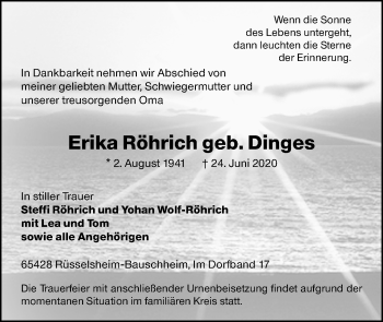 Traueranzeige von Erika Röhrich von vrm-trauer
