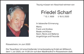 Traueranzeige von Friedel Scharf von vrm-trauer