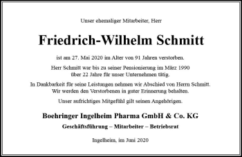 Traueranzeige von Friedrich-Wilhelm Schmitt von vrm-trauer