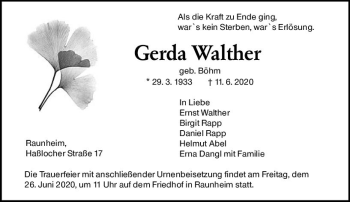 Traueranzeige von Gerda Walther von vrm-trauer