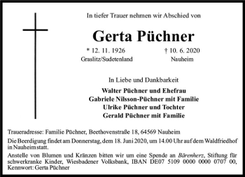 Traueranzeige von Gerta Püchner von vrm-trauer