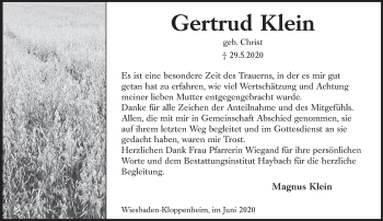 Traueranzeige von Gertrud Klein von vrm-trauer