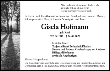 Traueranzeige von Gisela Hofmann von vrm-trauer