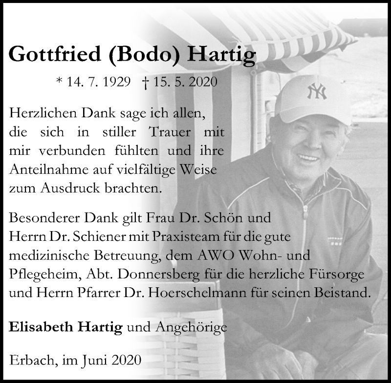  Traueranzeige für Gottfried Harte vom 27.06.2020 aus vrm-trauer