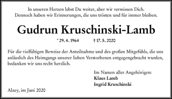 Traueranzeige von Gudrun Kruschinski-Lamb von vrm-trauer