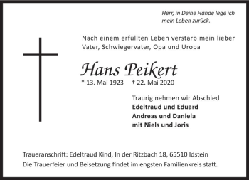 Traueranzeige von Hans Peikert von vrm-trauer