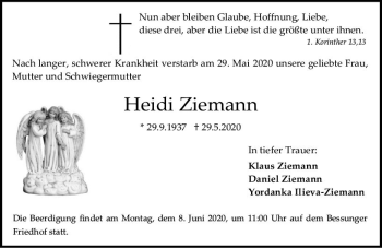 Traueranzeige von Heidi Ziemann von vrm-trauer
