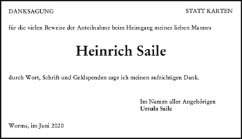 Traueranzeige von Heinrich Saile von vrm-trauer