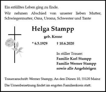 Traueranzeige von Helga Stanipp von vrm-trauer