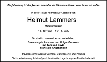 Traueranzeige von Helmut Lammers von vrm-trauer