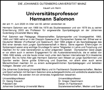 Traueranzeige von Hermann Salomon von vrm-trauer