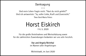 Traueranzeige von Horst Eiskirch von vrm-trauer