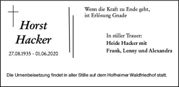Traueranzeige von Horst Hacker von vrm-trauer