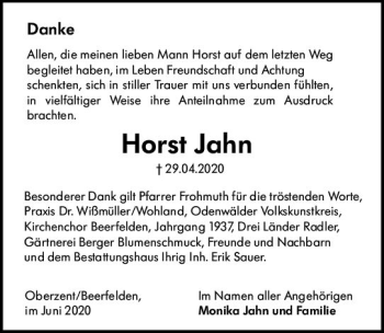 Traueranzeige von Horst Jahn von vrm-trauer