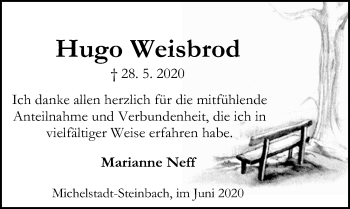 Traueranzeige von Hugo Weisbrod von vrm-trauer