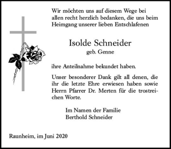 Traueranzeige von Isolde Schneider von vrm-trauer