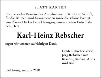 Traueranzeige von Karl-Heinz Rebscher von vrm-trauer