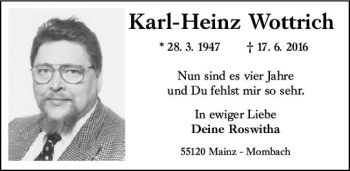 Traueranzeige von Karl-Heinz Wottrich von vrm-trauer