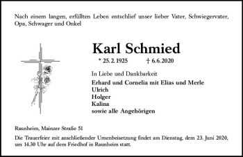 Traueranzeige von Karl Schmied von vrm-trauer
