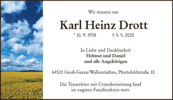 Traueranzeige von Karl Heinz Drott von vrm-trauer