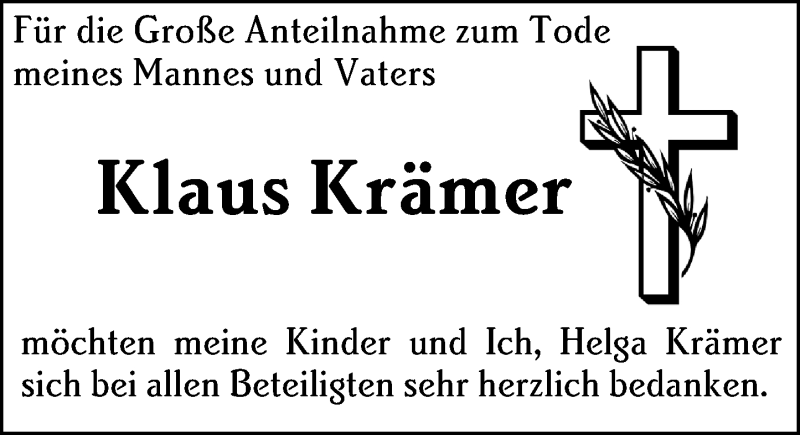  Traueranzeige für Klaus Krämer vom 27.06.2020 aus vrm-trauer