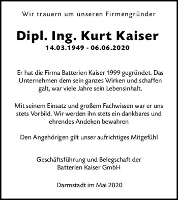 Traueranzeige von Kurt Kaiser von vrm-trauer
