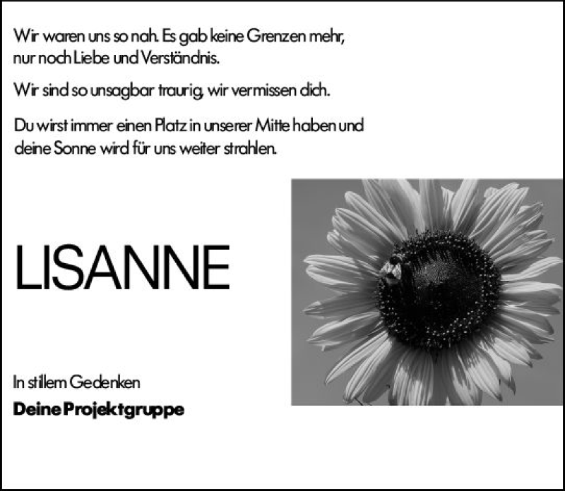  Traueranzeige für Lisanne  vom 05.06.2020 aus vrm-trauer