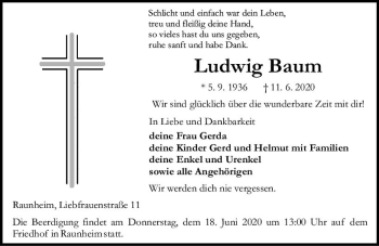 Traueranzeige von Ludwig Baum von vrm-trauer