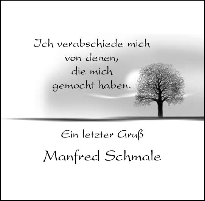  Traueranzeige für Manfred Schmale vom 06.06.2020 aus vrm-trauer