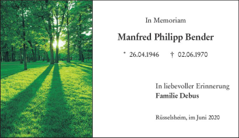 Traueranzeige von Manfred Philipp Bender von vrm-trauer