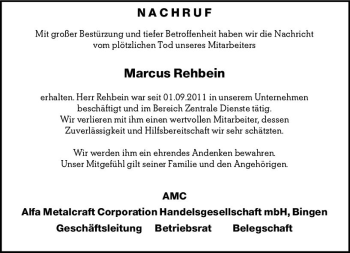 Traueranzeige von Marcus Rehbein von vrm-trauer