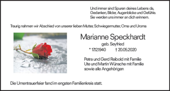Traueranzeige von Marianne Speckhardt von vrm-trauer