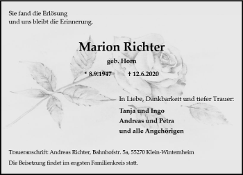 Traueranzeige von Marion Richter von vrm-trauer