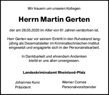Traueranzeige von Martin Gerten von vrm-trauer