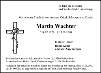 Traueranzeige von Martin Wachter von vrm-trauer